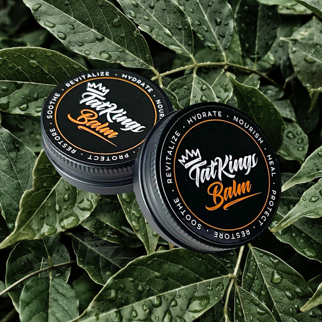 TATKINGS Aftercare Balm - a soothing unique blend, reducing skin dehydration and scab formation. Will assist with hydrating your skin and protect your ink. Works great as a lip balm too! Revitalize  Hydrate  Nourish  Heal  Protect  Restore Soothe Tattoo laser after care balm ointment